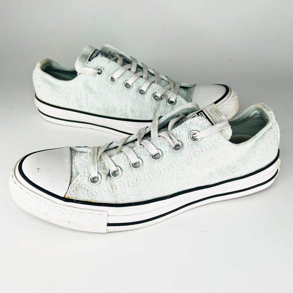 Converse Chuck Taylor Ox Sparkle Knit Low Top Sneakers Mint Green Silver Women 8